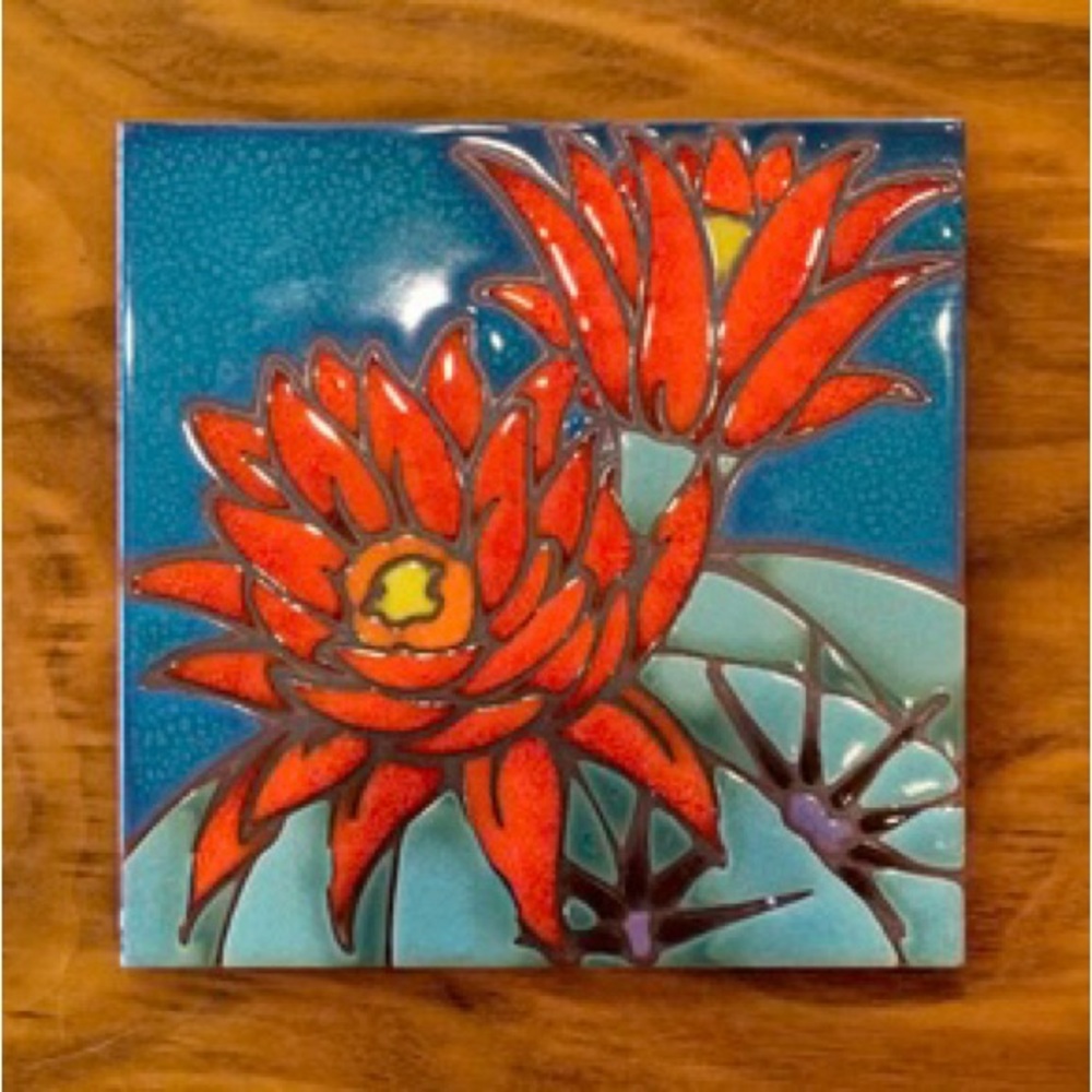 CARLY QUINN DESIGNS Hedgehog Cactus Desert Bloom Art Tile Trivet
